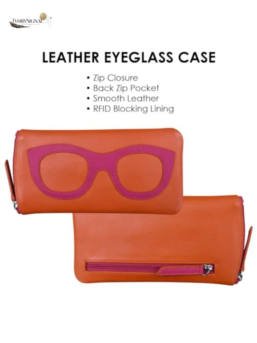 Genuine Leather Soft Eyeglass Case with RFID Blocking Lining, Zip Closure,